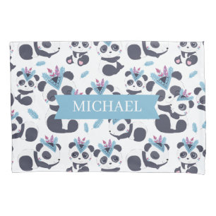 Whimsical Bohemian Panda Pattern Custom Name Pillowcase