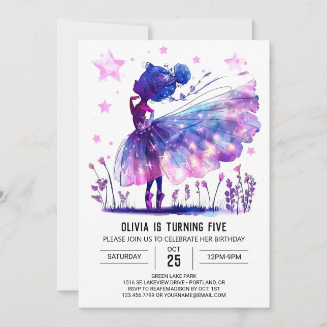 Whimsical Boho Ballerina Birthday Invitation (Front)