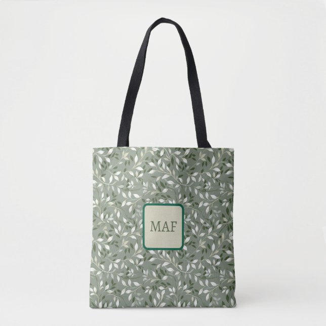 Whimsical Boho Botanical Vines Monogram Tote Bag (Front)