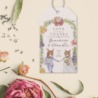 Whimsical Boho Bunny Rabbit Love Floral Wedding Gift Tags