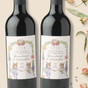 Whimsical Boho Bunny Rabbit Love Floral Wedding  Wine Label