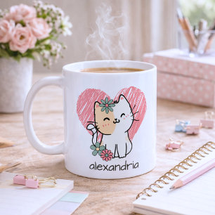 Whimsical Boho Cat Monogram  Coffee Mug