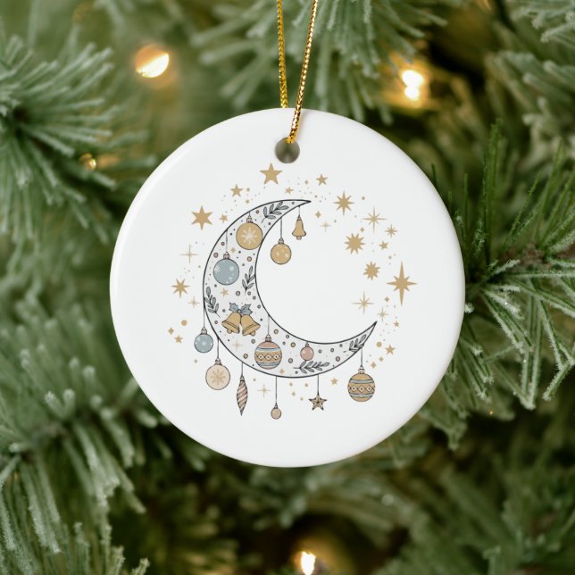 Whimsical Boho Celestial Christmas Moon & Stars  Ceramic Tree Decoration (Tree)