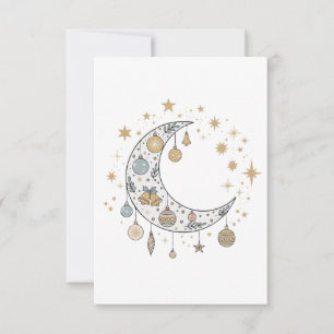 Whimsical Boho Celestial Christmas Moon & Stars  Thank You Card
