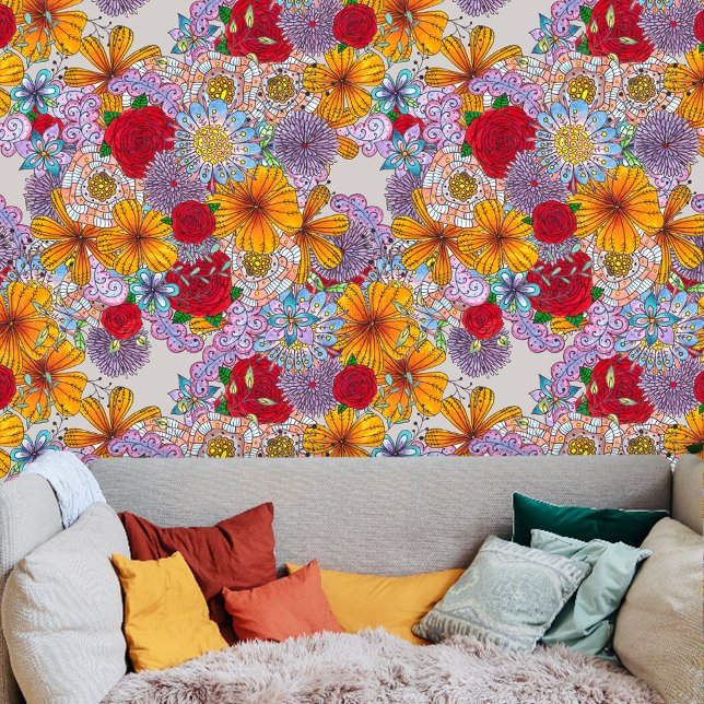 Whimsical Boho Chic Orange Red Pink Florals  Wallpaper (Creator Uploaded)