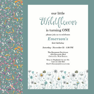 Whimsical Boho Colour Wildflower 1st Birthday Part Invitation
