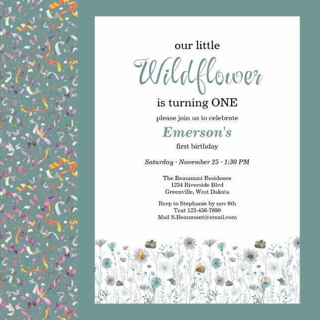 Whimsical Boho Colour Wildflower 1st Birthday Part Invitation (Creator Uploaded)
