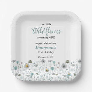 Whimsical Boho Colour Wildflower 1st Birthday Part Paper Plate