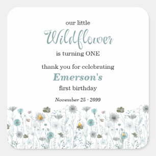 Whimsical Boho Colour Wildflower 1st Birthday Part Square Sticker