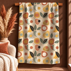 Whimsical Boho Copper Ochre Daisy Floral Blanket