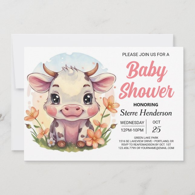 Whimsical Boho Country Cow Baby Shower Invitation (Front)