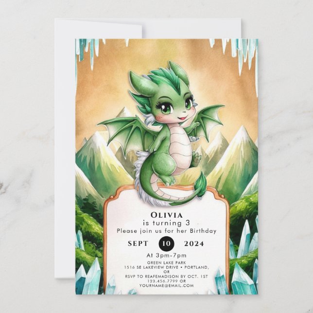 Whimsical Boho Dragon Birthday Invitation (Front)
