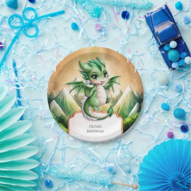 Whimsical Boho Dragon Birthday Paper Plate (Party)
