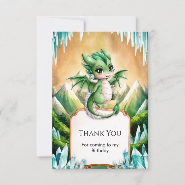 Whimsical Boho Dragon Birthday Thank You Card (Front)