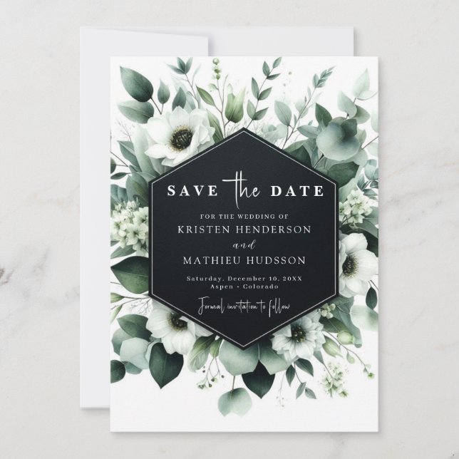 Whimsical Boho Eucalyptus Digital Wedding Save The Date (Front)