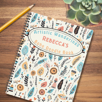 Whimsical Boho Floral Kid Name Sketch Notebook