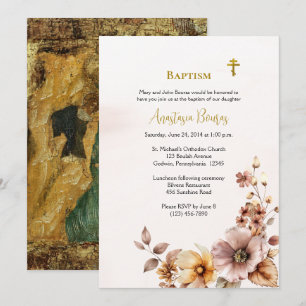 Whimsical Boho Flowers Orthodox Christian Baptism Invitation