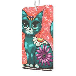 Whimsical Boho Folk-Art Kitty Cat Cottagecore Car Air Freshener