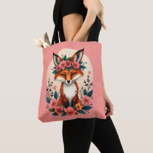 Whimsical Boho Fox with Floral Crown Woodland Tote Bag