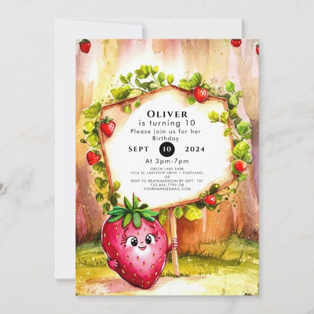 Whimsical Boho Fruit Strawberry Birthday Invitation (Front)
