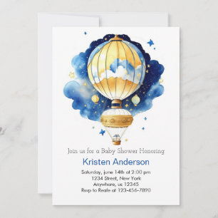 Whimsical Boho Hot Air Balloon Boy Baby Shower Invitation