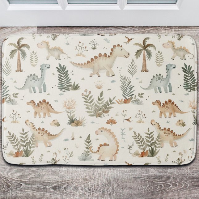 Whimsical Boho Jungle Dinosaur Pattern Bath Mat (Creator Uploaded)