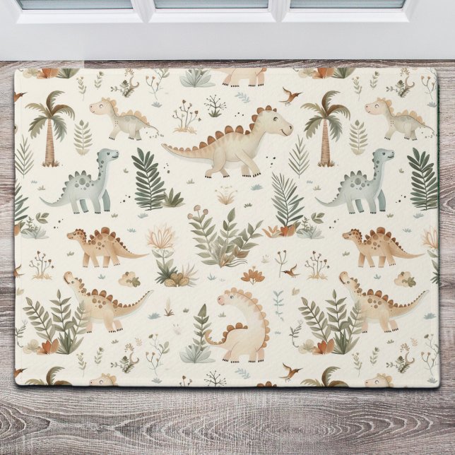 Whimsical Boho Jungle Dinosaur Pattern Doormat (Creator Uploaded)