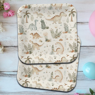 Whimsical Boho Jungle Dinosaur Pattern Paper Plate