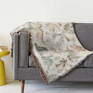 Whimsical Boho Jungle Dinosaur Pattern Throw Blanket