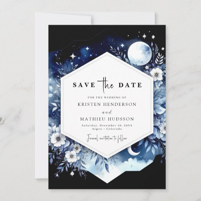 Whimsical Boho Moonlit Wedding Save The Date (Front)