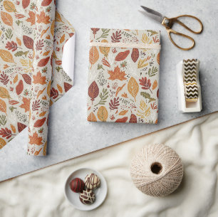 Whimsical Boho Multi Color Autumn Leaves Wrapping Paper