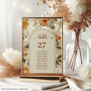 Whimsical Boho Neutral Ivory Sage Floral Wedding Table Number