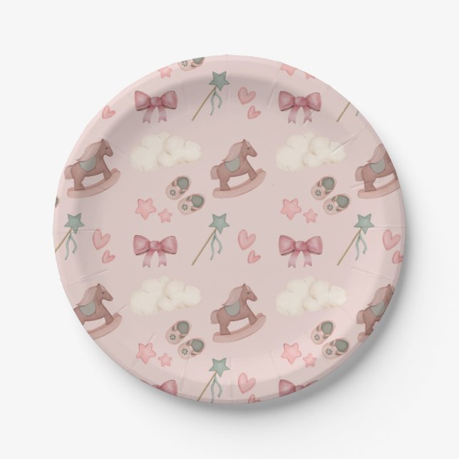 Whimsical Boho Nursery Bassinet Dreams Horse Paper Plate (Front)