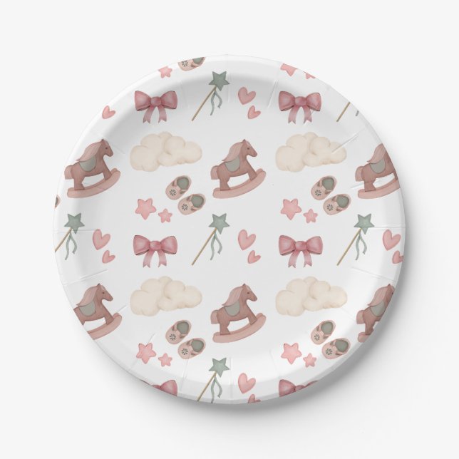 Whimsical Boho Nursery Bassinet Dreams Horse Paper Plate (Front)