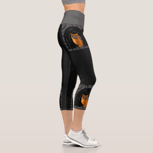 Whimsical Boho Owl & Tropical Monstera Leaf Capri Leggings