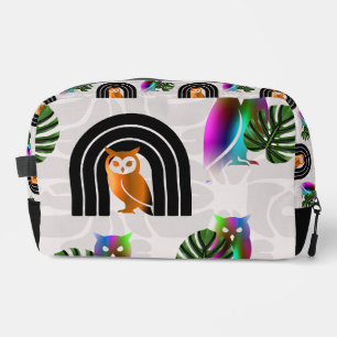 Whimsical Boho Owl & Tropical Monstera Leaf Dopp Kit