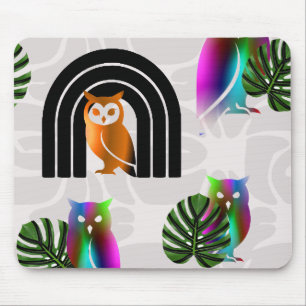 Whimsical Boho Owl & Tropical Monstera Leaf Mouse Mat