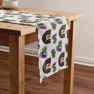 Whimsical Boho Owl & Tropical Monstera Leaf Short Table Runner