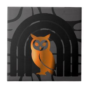 Whimsical Boho Owl & Tropical Monstera Leaf Tile