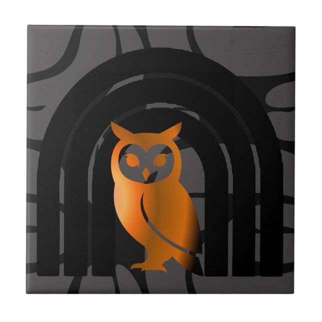 Whimsical Boho Owl & Tropical Monstera Leaf Tile (Front)