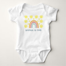 Whimsical Boho Rainbow and Sun 1st Birthday Baby