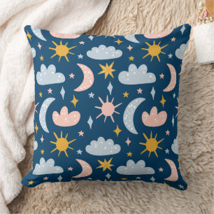 Whimsical Boho Rainbow & Floral Seamless Pattern Cushion