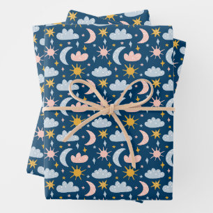 Whimsical Boho Rainbow & Floral Seamless Pattern Wrapping Paper Sheet