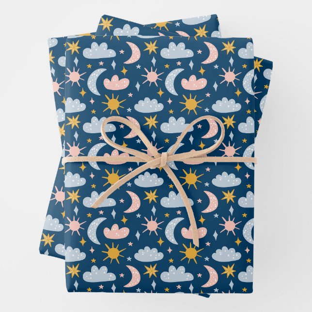 Whimsical Boho Rainbow & Floral Seamless Pattern Wrapping Paper Sheet (In situ)
