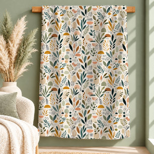 Whimsical Boho Rainbows Flowers Blanket Terracotta
