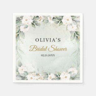 Whimsical boho white roses and gold bridal shower napkin