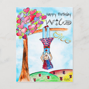 Whimsical boho WILD ONE Girl Colourful Birthday Postcard