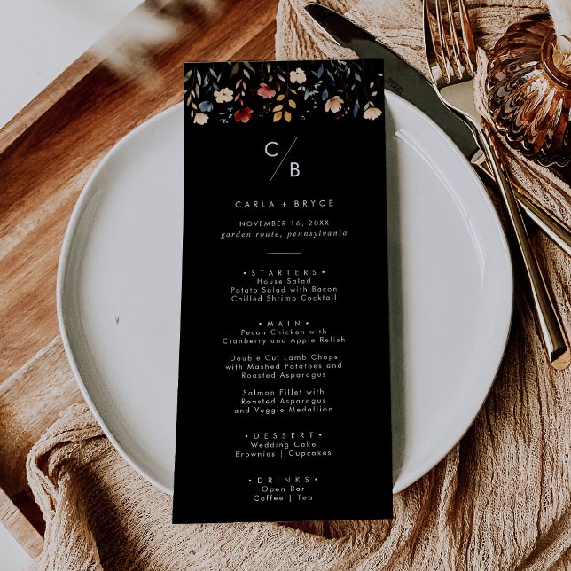 Whimsical Boho Wildflower Monogram Wedding Menu (Creator Uploaded)