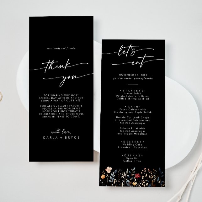 Whimsical Boho Wildflower Thank You and Wedding Menu (Creator Uploaded)