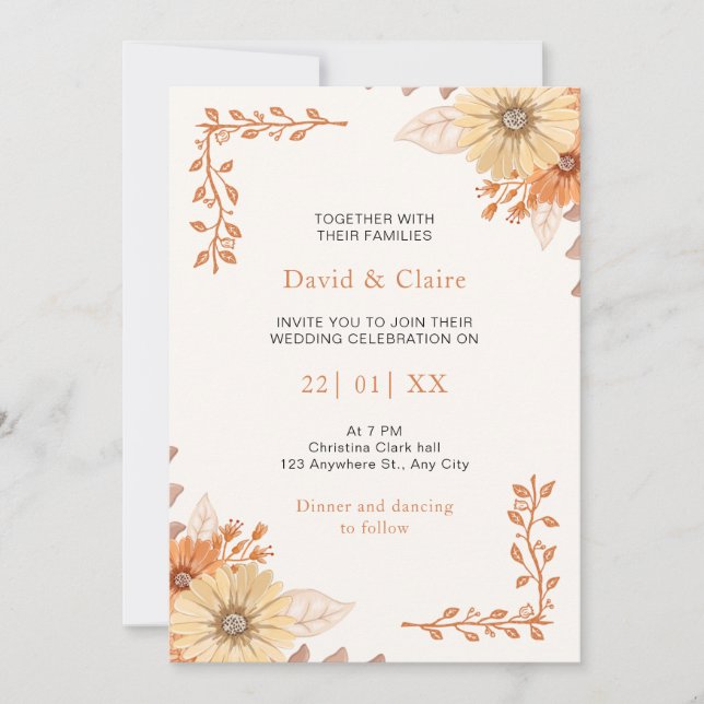 Whimsical Boho Wildflower Wedding Invitation (Front)